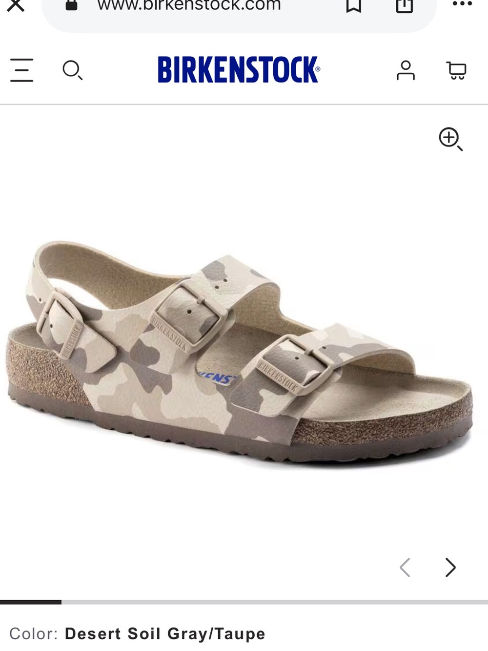 Birkenstock Milano Two-Strap Camo Sandal in Desert Taupe. Size 41. NWOT.